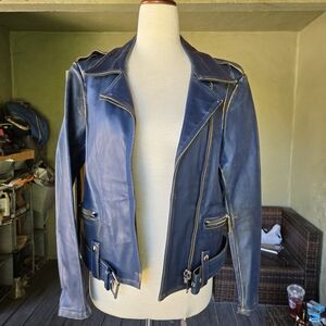 Golden Goose Blue Leather Jacket